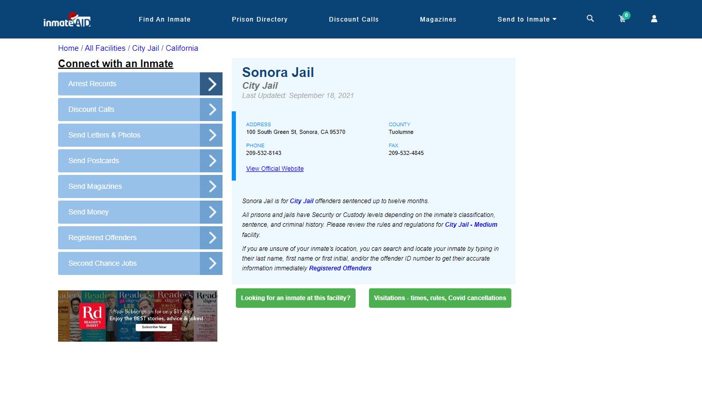 Sonora Jail | Inmate Locator